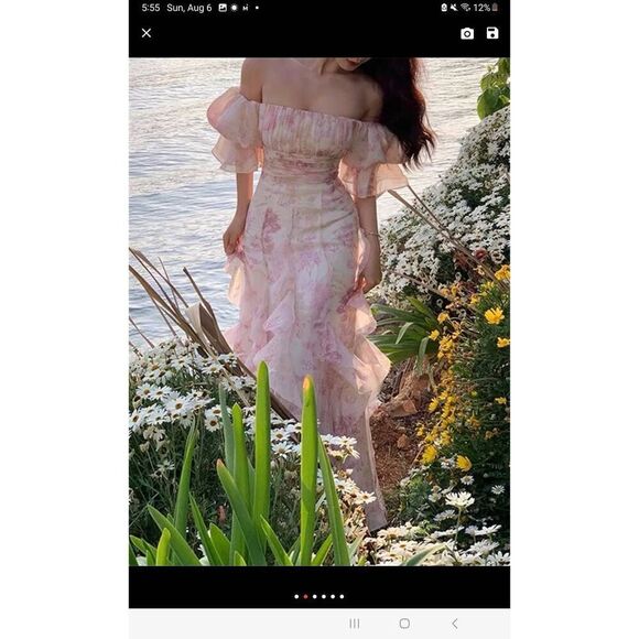 Pink Ruffle Floral Midi Dress - Picture 1 of 5